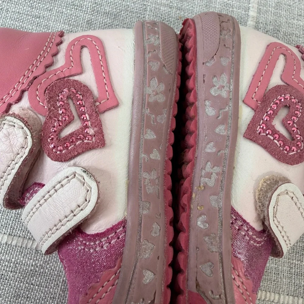 Bartek Girls Leather Boots Ankle Shoes Size 21 Pink Hearts Toddler US Size 5-5.5